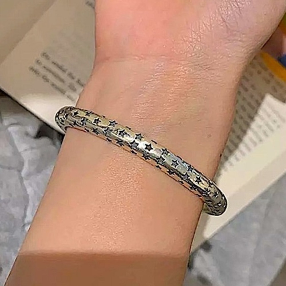 Star Sterling Silver Bangle Cuff Bracelet - Picture 3 of 8